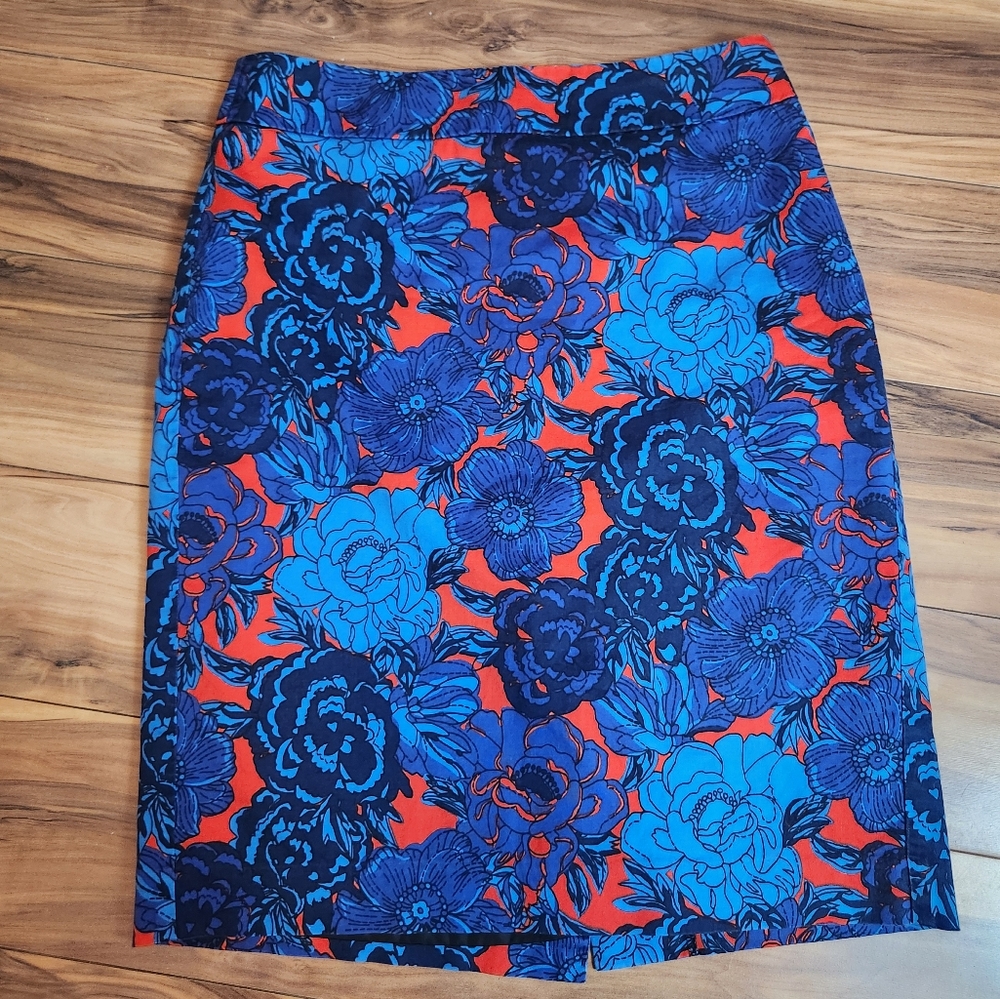 Ann Taylor Factory Bright Floral Cotton Pencil Skirt Size 2